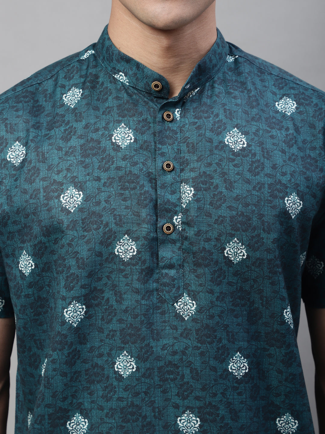 Louis Monarch Men Printed Green Pure Cotton Straight Kurta